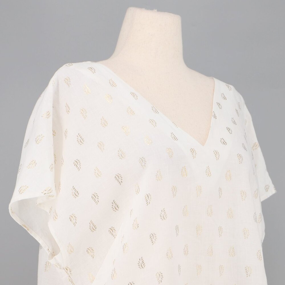 BODEN Alexandra Linen Foil Speckle V-neck Short-sleeve Top in White Size US 18 - Picture 3 of 6